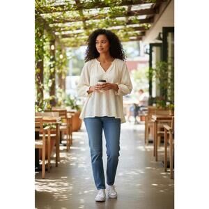 Frye Ivory Boho Peasant Blouse XL Textured Long Sleeve Top